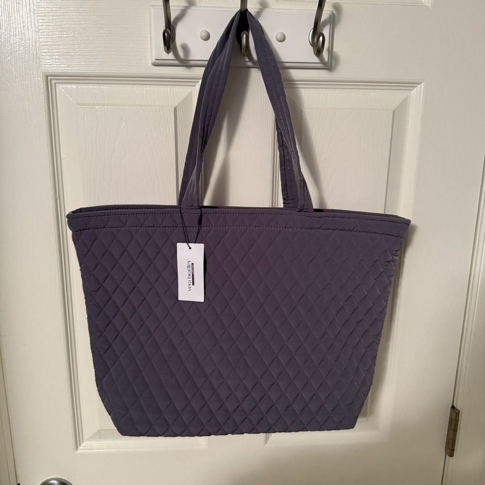 Vera Bradley Large East West Tote Purse Overnight Bag Gray Quiet Shade NWT